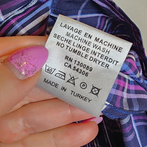 NWT Jared Lang Purple Plaid Roll Tab Sleeve Button down shirt. Men's size 3XL - Picture 14 of 16